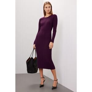 Jason Wu Purple Ribbed Knit Long Sleeve Sweater Sheath Midi Dress Size Small